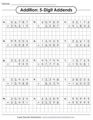 Addition with 5 Digit Numbers (Teacher.
